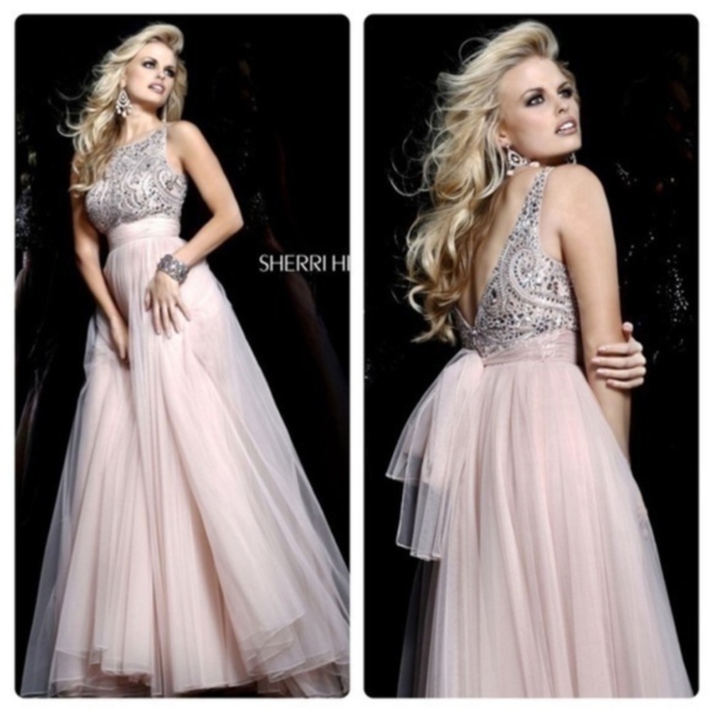 SHERRI HILL BEADED Maxi TULLE WEDDING FORMAL PAGENT PROM BALL Evening GOWN